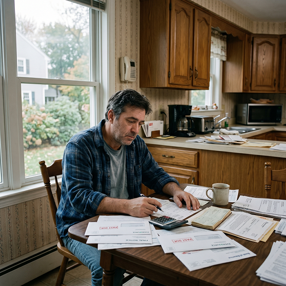 Managing household finances, calculating bills and expenses at home