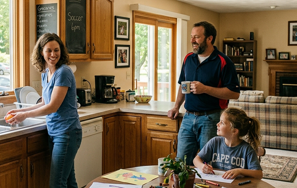 Family activity in a kitchen