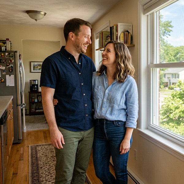 Two people smiling