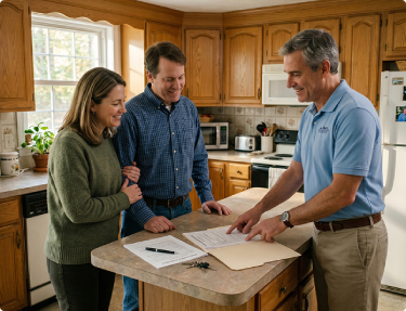 Three people having a discussion